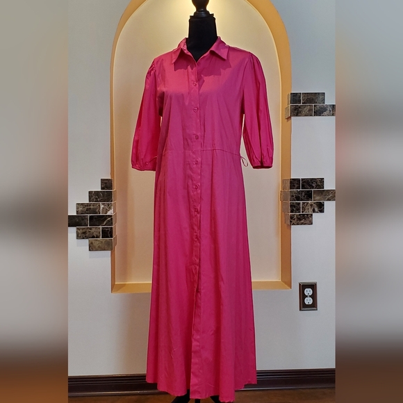 NWT Fuchsia Pink Midi Italian Dress ( Size L) - Picture 4 of 11
